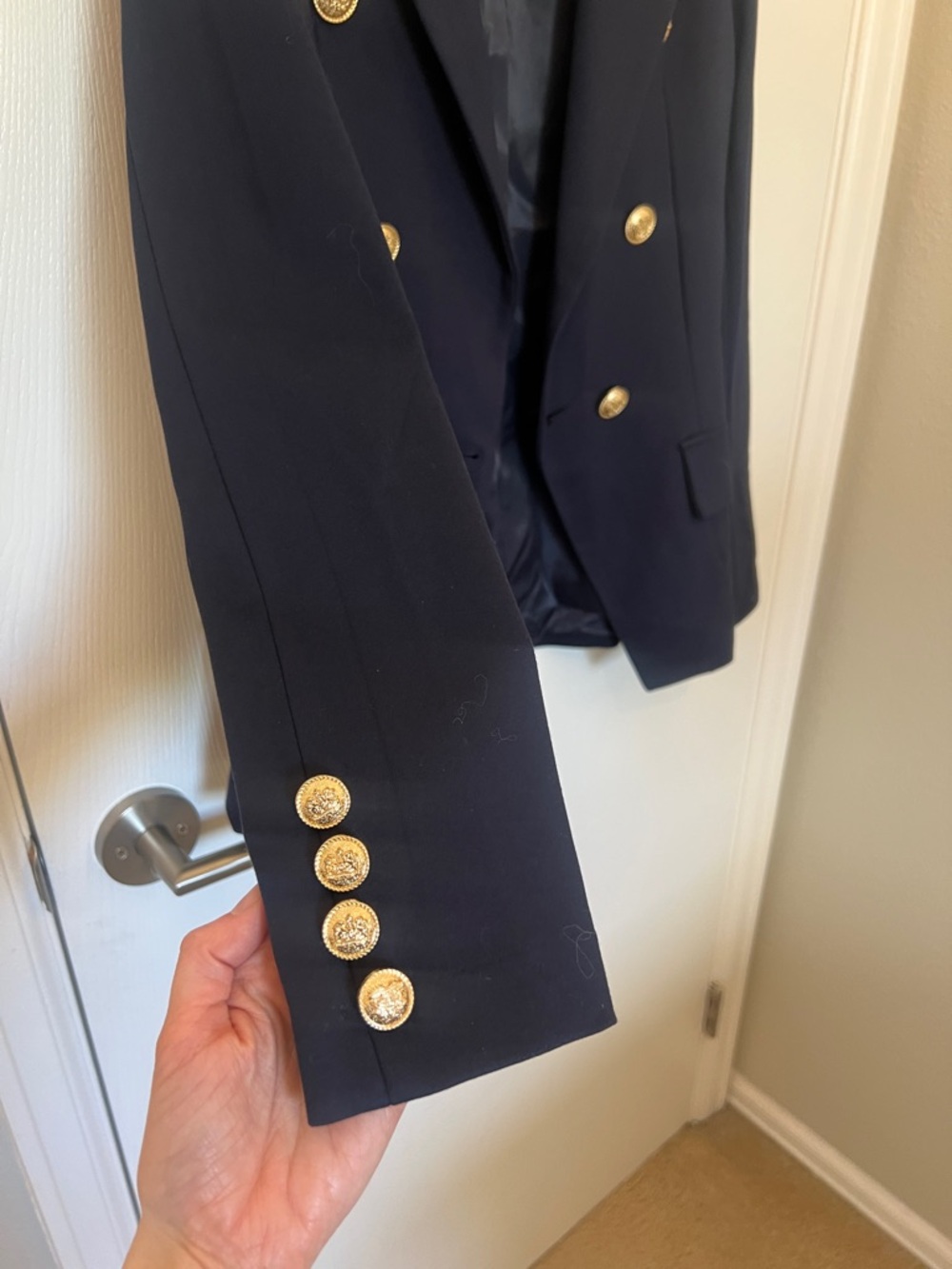 Attitude Unknown Navy White Double Breasted Blazer with Gold Buttons - Picture 5 of 10